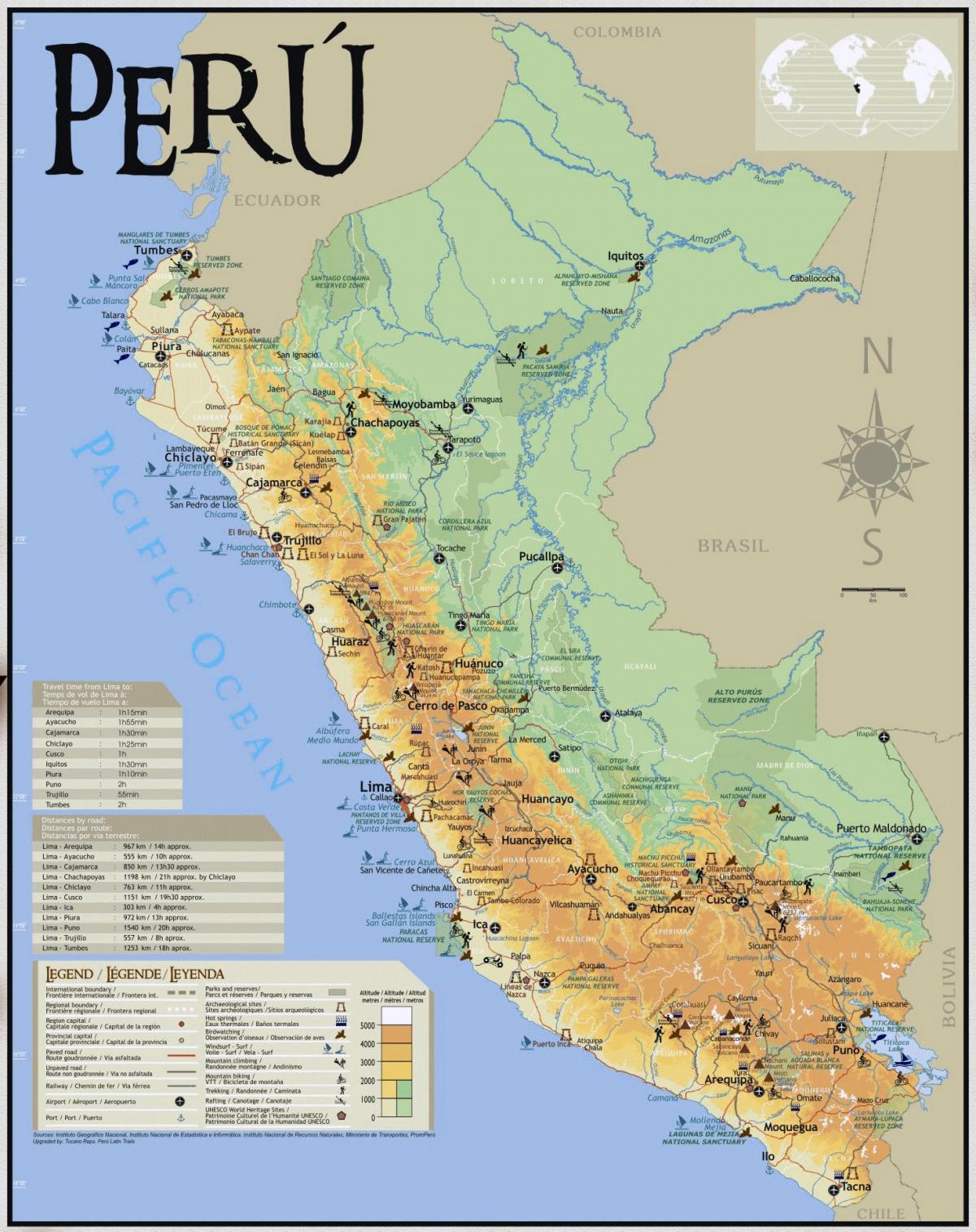 harta e udhëtimit Peru
