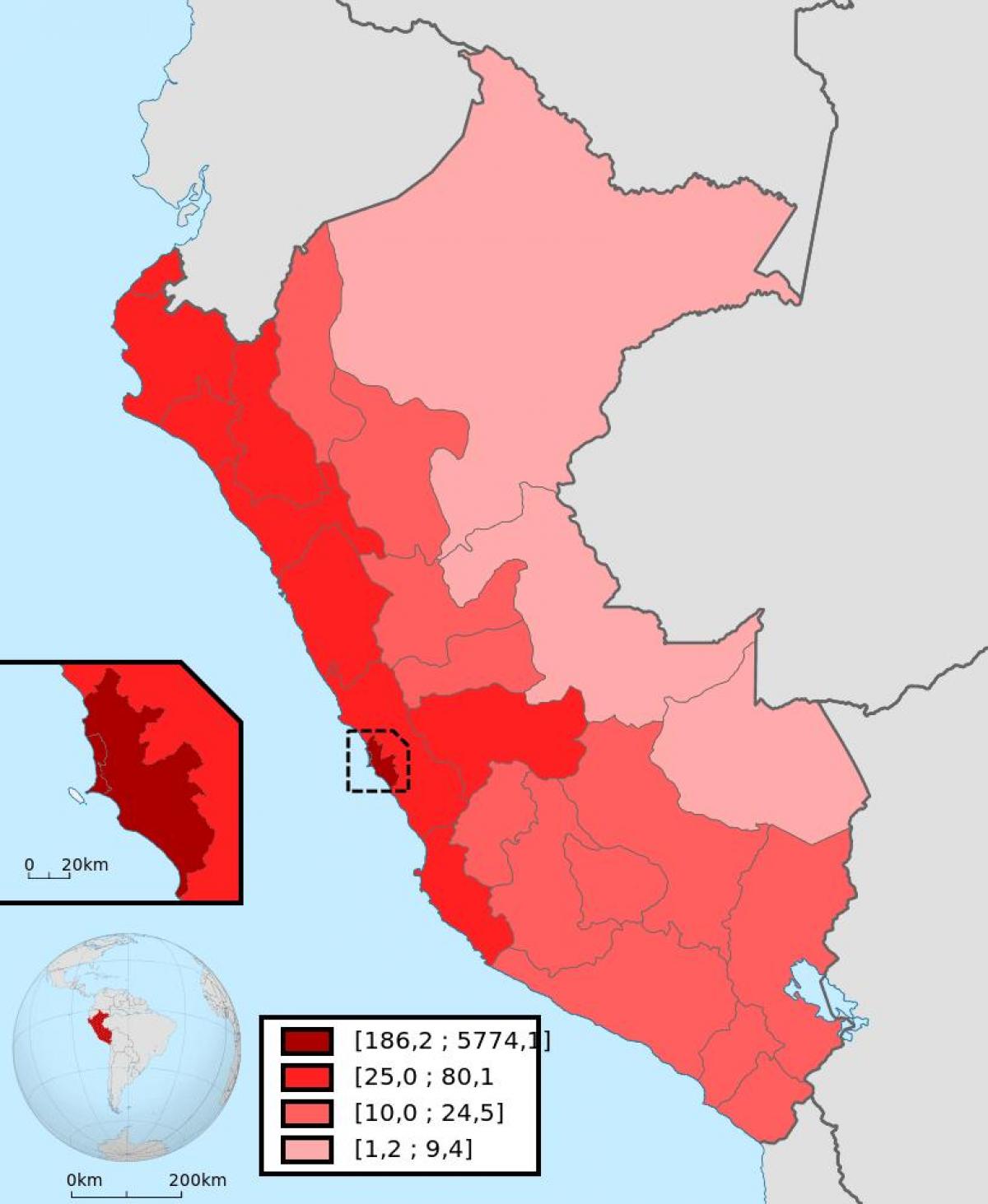 Peru dendësia e popullsisë map