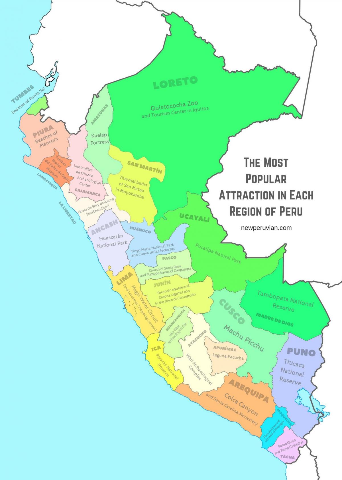 harta e Peru atraksione turistike