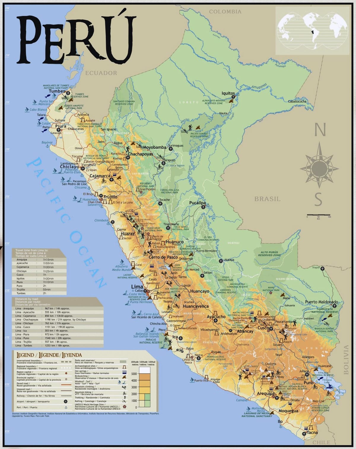 harta e udhëtimit Peru