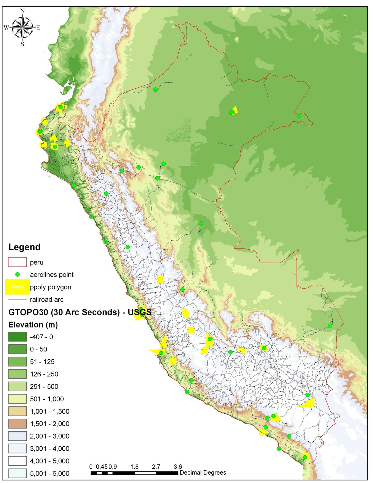 harta e Peru lartësi